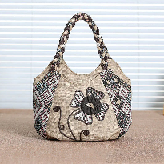 Handcrafted Vintage Multi-Compartment Tote Bag with Tassels