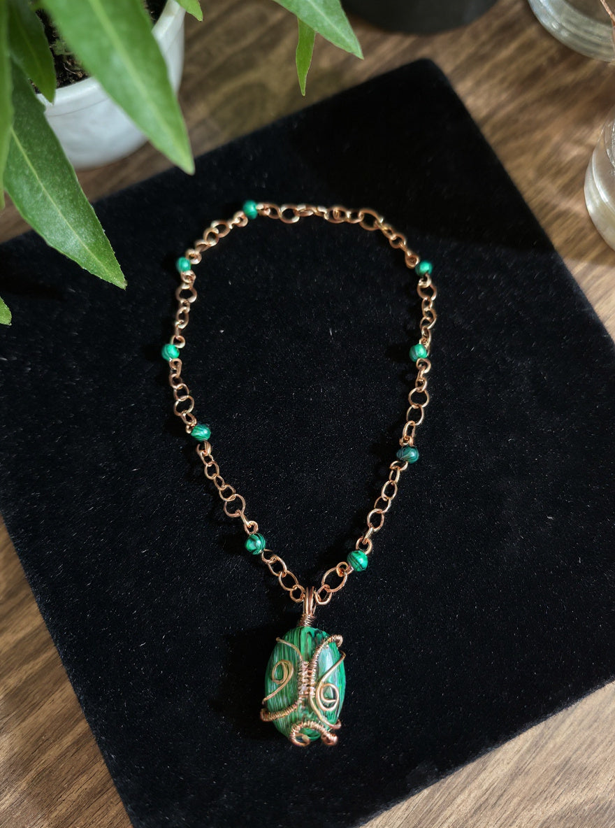 Malachite Beaded Copper Necklace