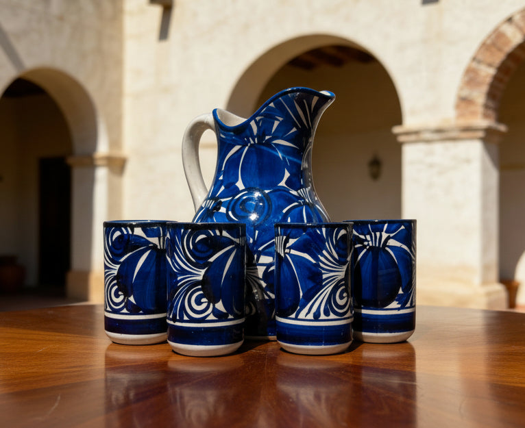 Blue Ceramic Pitcher Set