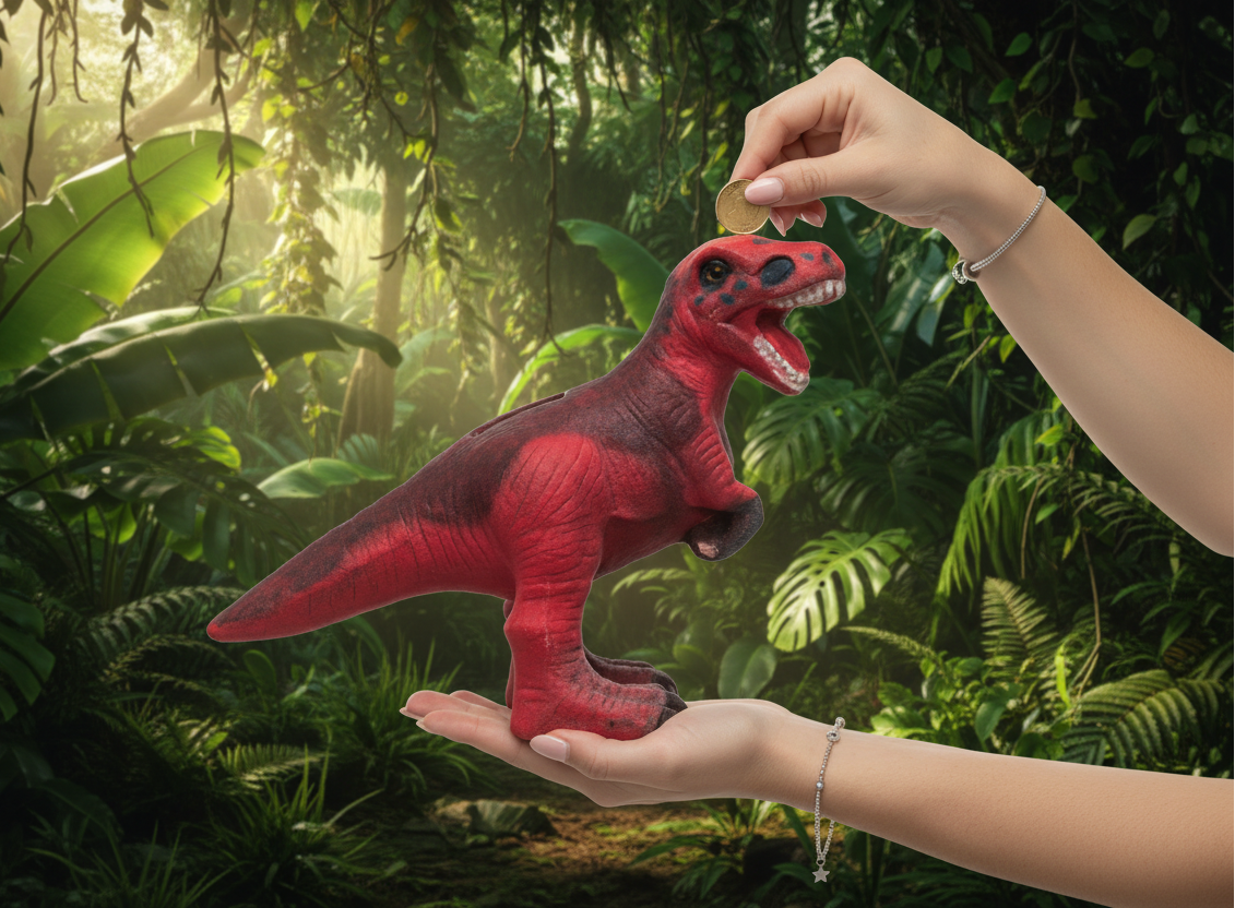 Dinosour Red & Green Piggy Bank