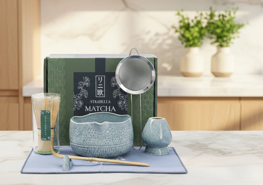 Strabella Matcha Whisk Set – Premium Bamboo Whisk & Ceramic Bowl Holiday Gift Set