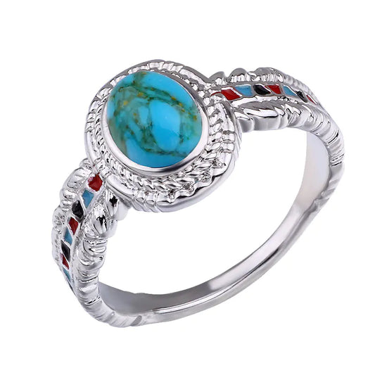 Inlaid Turquoise Eagle Feather Ring