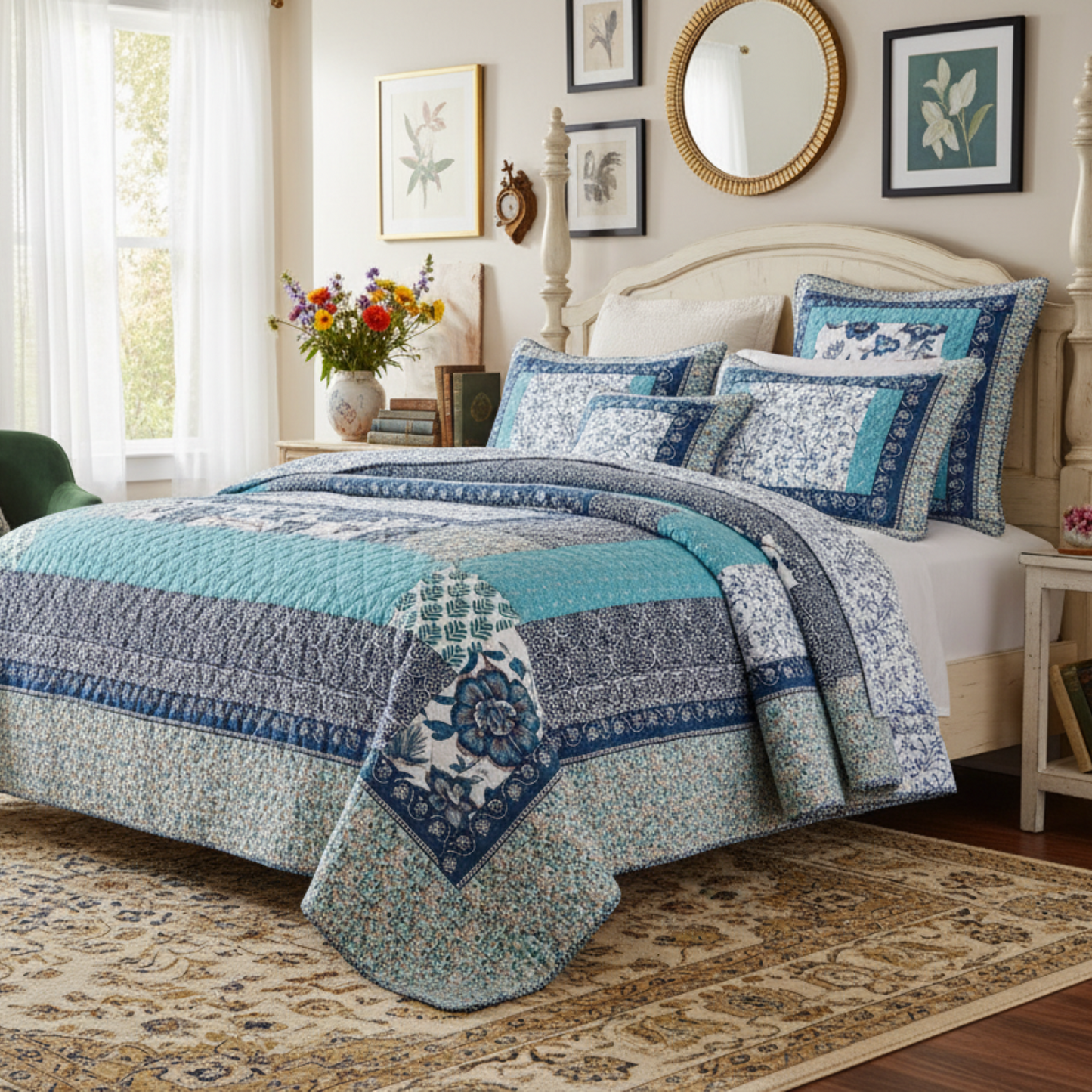 Blue Elegance Coverlet Quilt Set