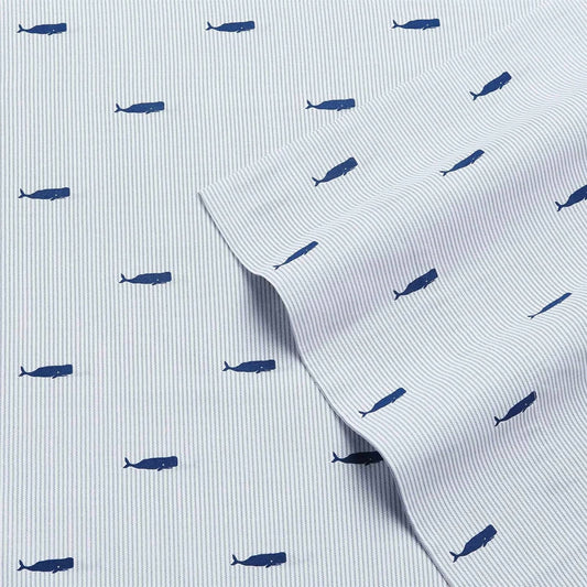 King size Coastal Beach 100-Percent Cotton Navy Blue White Stripe Sheet Set