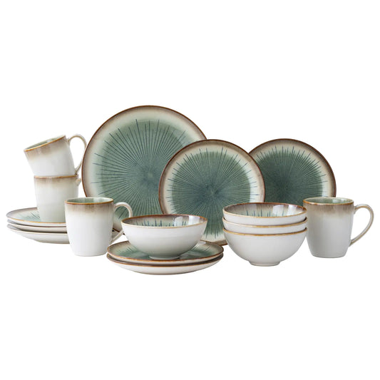 WHITEPEONY Dinnerware Set Green Stoneware 16 Pieces Service for 4 Stoneware Plates and Bowls Set Highly Chip and Crack Resistant Stoneware Set Dishwasher Microwave Safe Dishes set