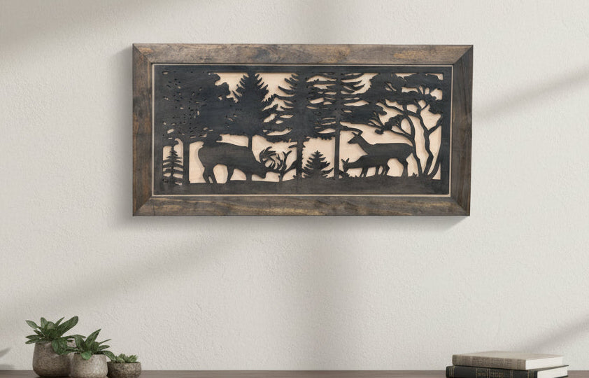 Deer Scene Gun Concealment Decor - Handcrafted Wooden Gun Cabinets - Gun Shelf Hidden Storage for Rifles, Shotguns, & Handguns - Quick Access Hidden Wall Safe (Extra Large)
