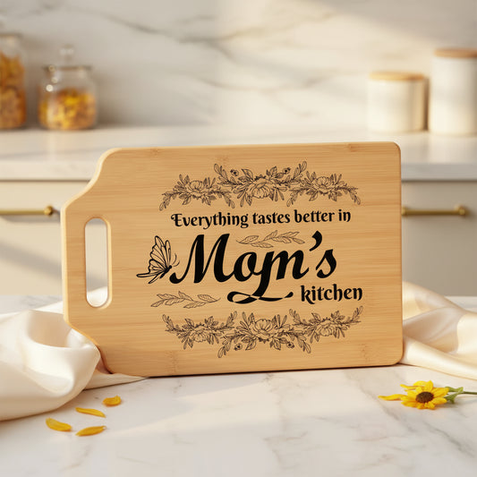 "Mom's Kitchen" Engraved Bamboo Cutting Board