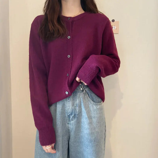 Cashmere Padded Long-Sleeved Sweater Cardigan