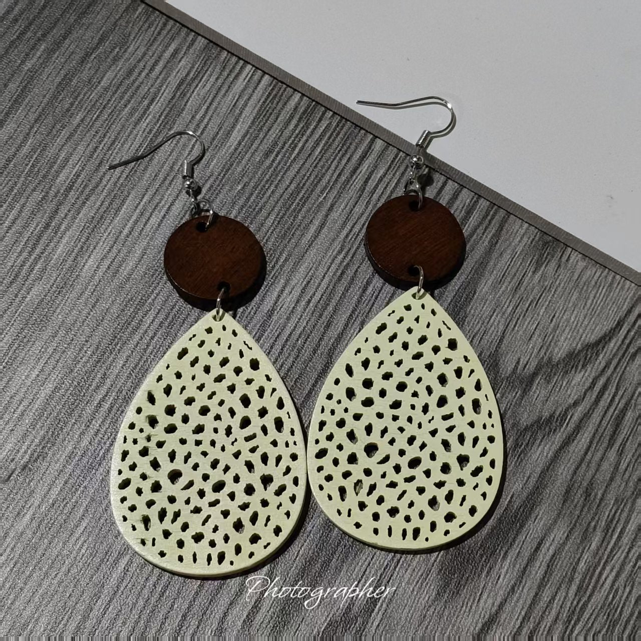 Bohemian Wood Disc and Leather Tassel Earrings