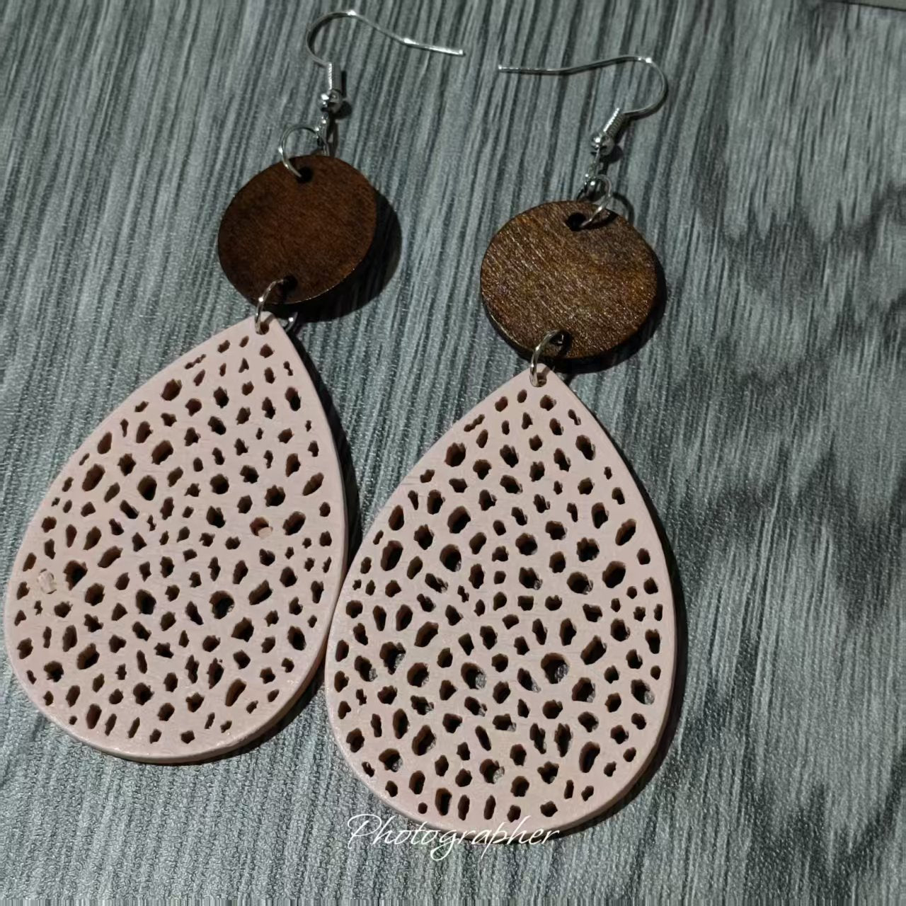 Bohemian Wood Disc and Leather Tassel Earrings