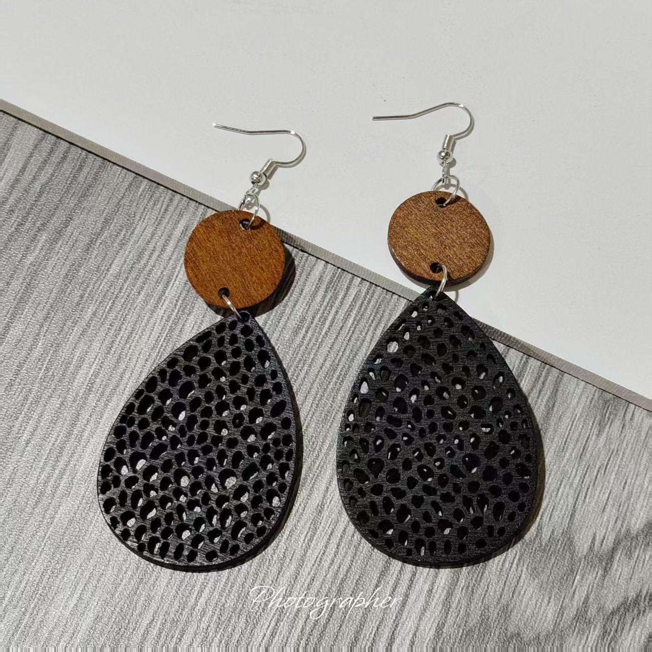 Bohemian Wood Disc and Leather Tassel Earrings