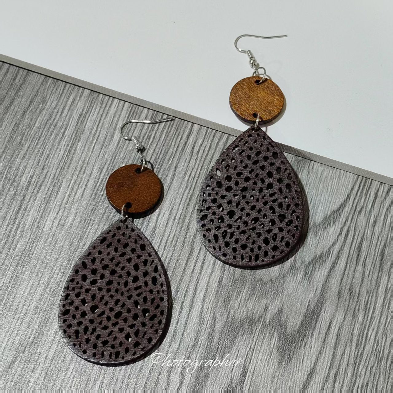 Bohemian Wood Disc and Leather Tassel Earrings