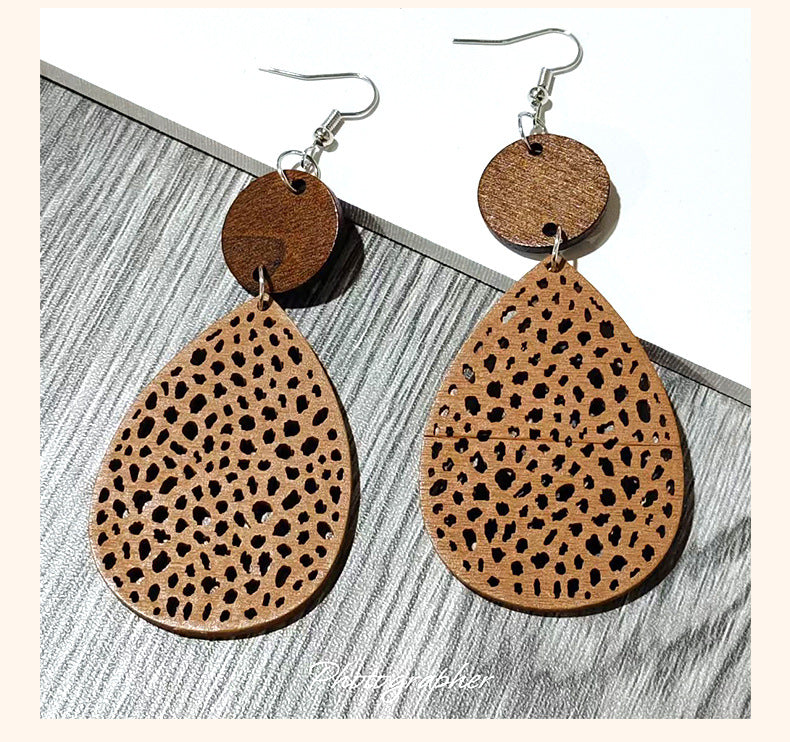 Bohemian Wood Disc and Leather Tassel Earrings