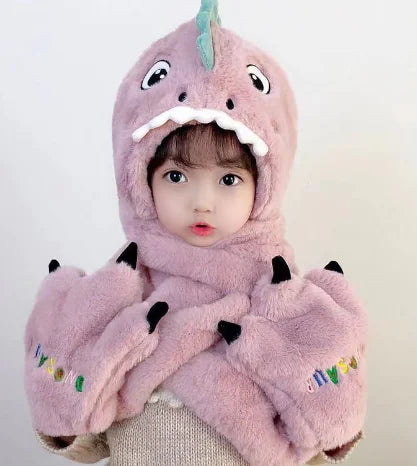 Warm Dinosaur Hat and Scarf Set