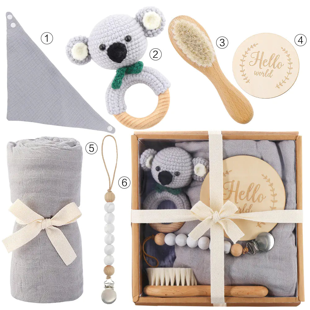 Newborn Gift Set: Bath Towel, Pacifier & Toys