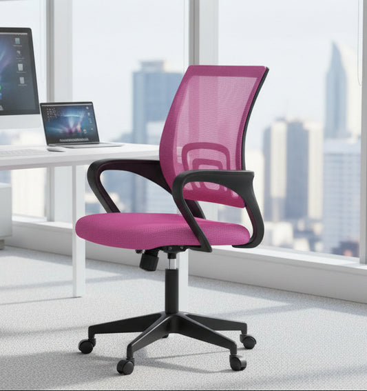Pink Modern Mid-Back Ergonomic Mesh Office Desk Chair with Armrest on Wheels