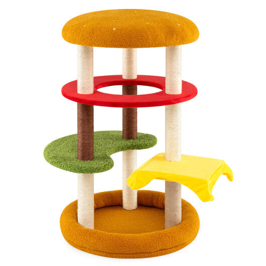 42 Inch Tall Modern Cat Tree Multi-Level with Padded Perch and Cat Bed-Yellow