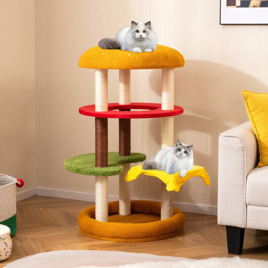 42 Inch Tall Modern Cat Tree Multi-Level with Padded Perch and Cat Bed-Yellow