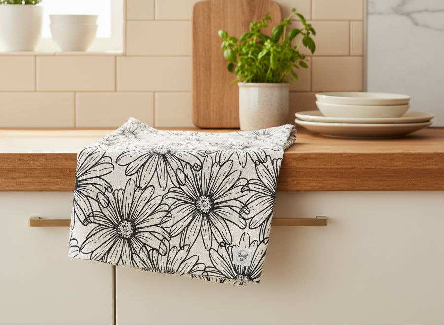 DRAWING DAISIES  KITCHEN TOWEL