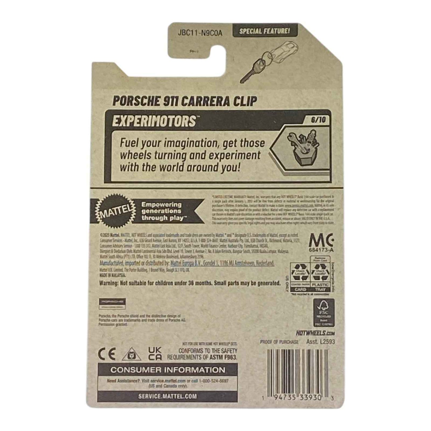 Hot Wheels Porsche 911 Carrera Clip - Experimotors Series 6/10