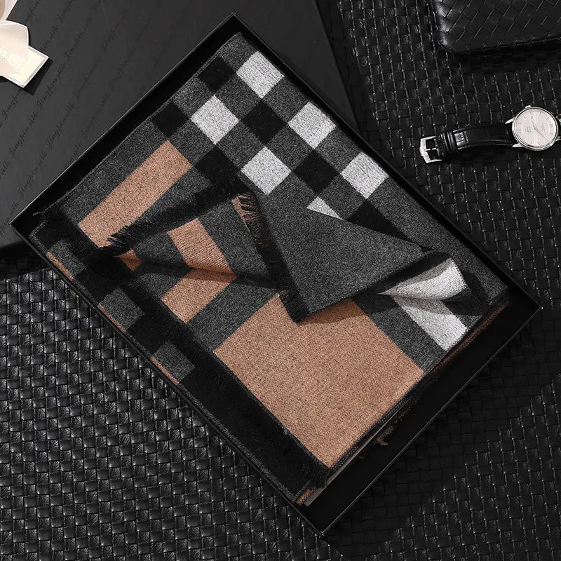 Men's Cashmere Scarf - Thick & Stylish Checkered Design