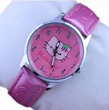 Hello Kitty Cartoon Pink Quartz Watch for Girls