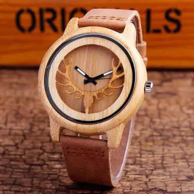 Sandalwood Watch, Genuine Leather Wooden Timepiece