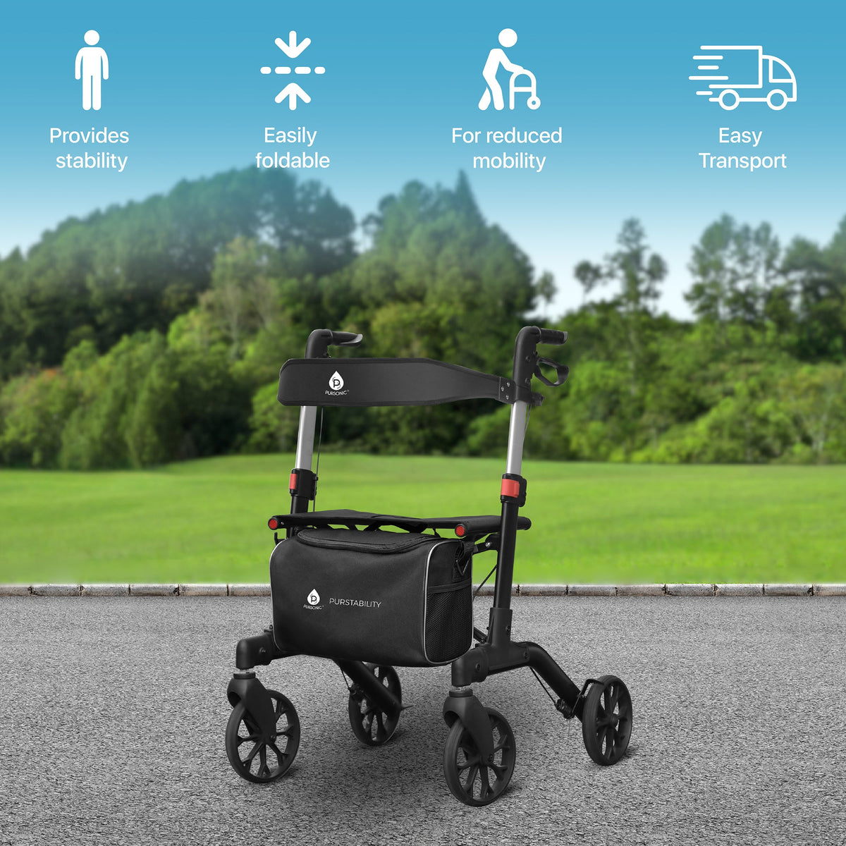 Foldable Wheeled Walker with Backrest and Bag