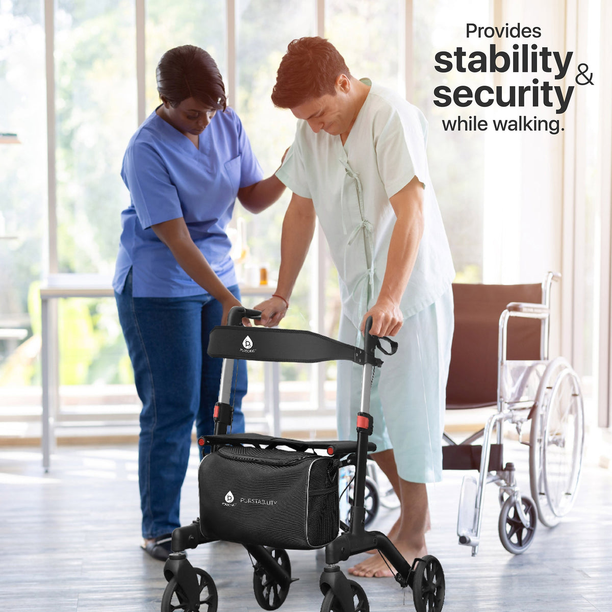 Foldable Wheeled Walker with Backrest and Bag