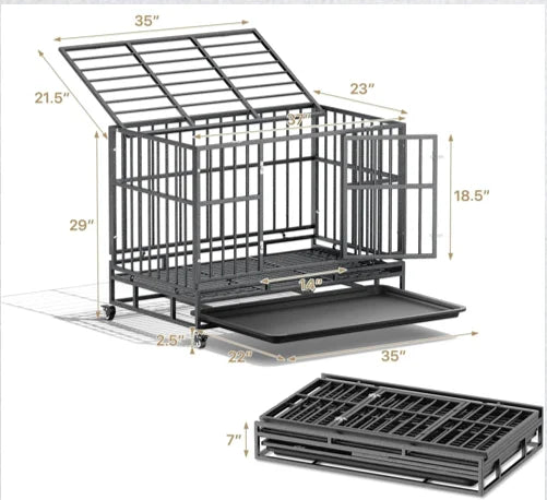 42.5  Inch Heavy Duty Dog Crate Cage with Wheels, Indestructible and Escape Proof Steel Kennel Indoor for High Anxiety Dogs