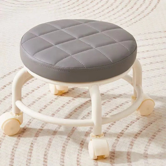 Synthetic Leather Round Stool with Universal Wheels