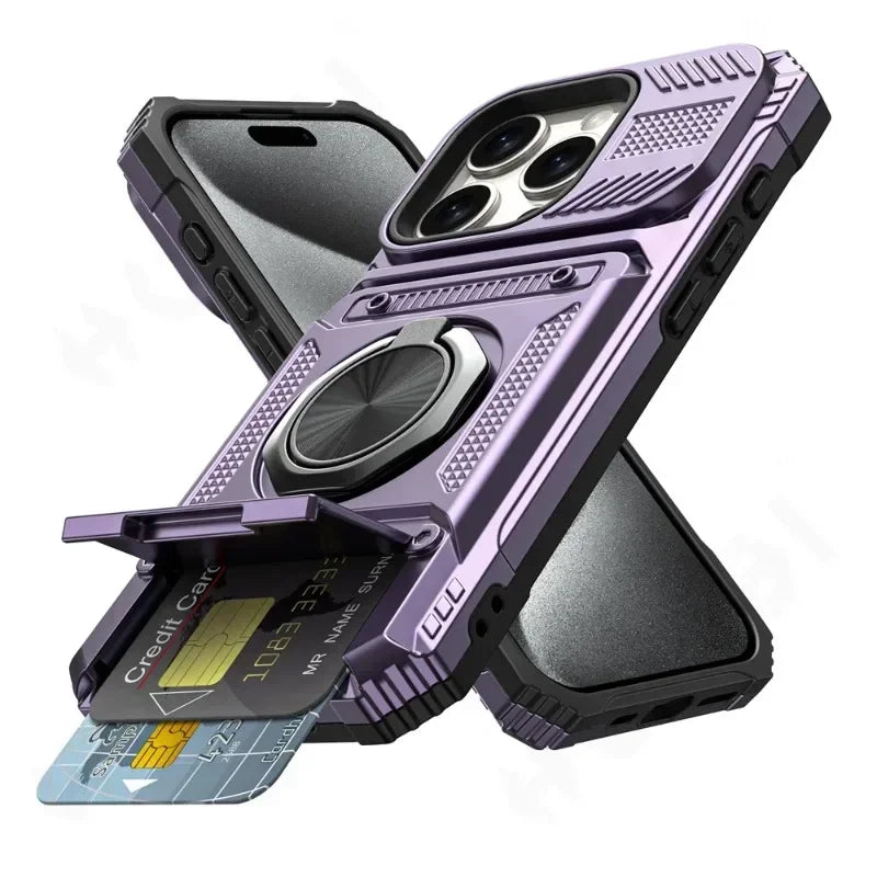 Phone Case For iPhone 16 15 14 13 12 11 Pro Max XS XR 8 7 Plus Magnetic Rotated Ring Kickstand Heavy Duty Drop Protection Wallet Cover