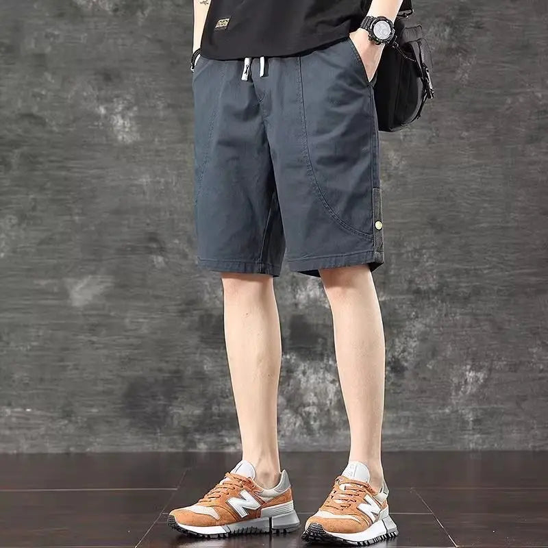 Trendy and Versatile Sports American Retro Work Clothes Men Thin Loose Straight Slimming Five-point Pants