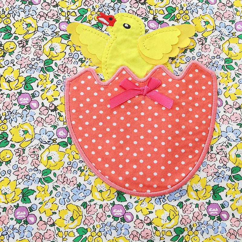 Girls Easter Floral Long-Sleeve Cotton Dress