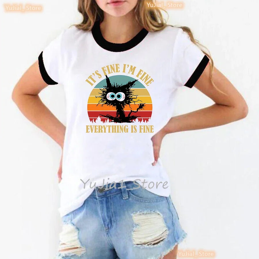 Funny Teacher Spirit Tshrit Women It'S Fine I Am Fine Everything Is Fine Ant Graphic Printed T Shirt Femme Harajuku Shirt
