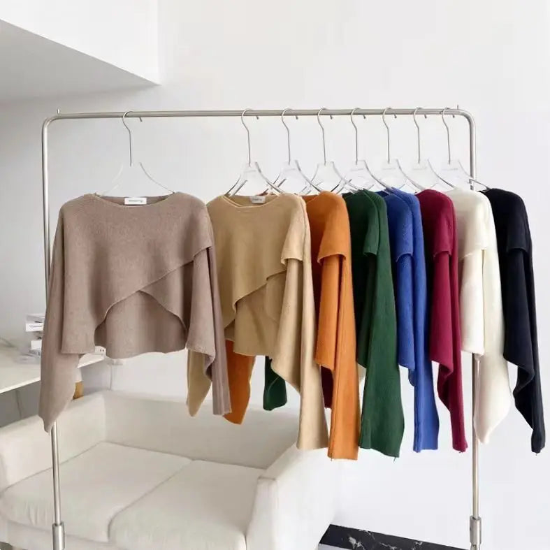 Bat-sleeved Sweater for Women in 2025 New Autumn Design, Lazy Style, Long Sleeves, Irregular Outer Shawl