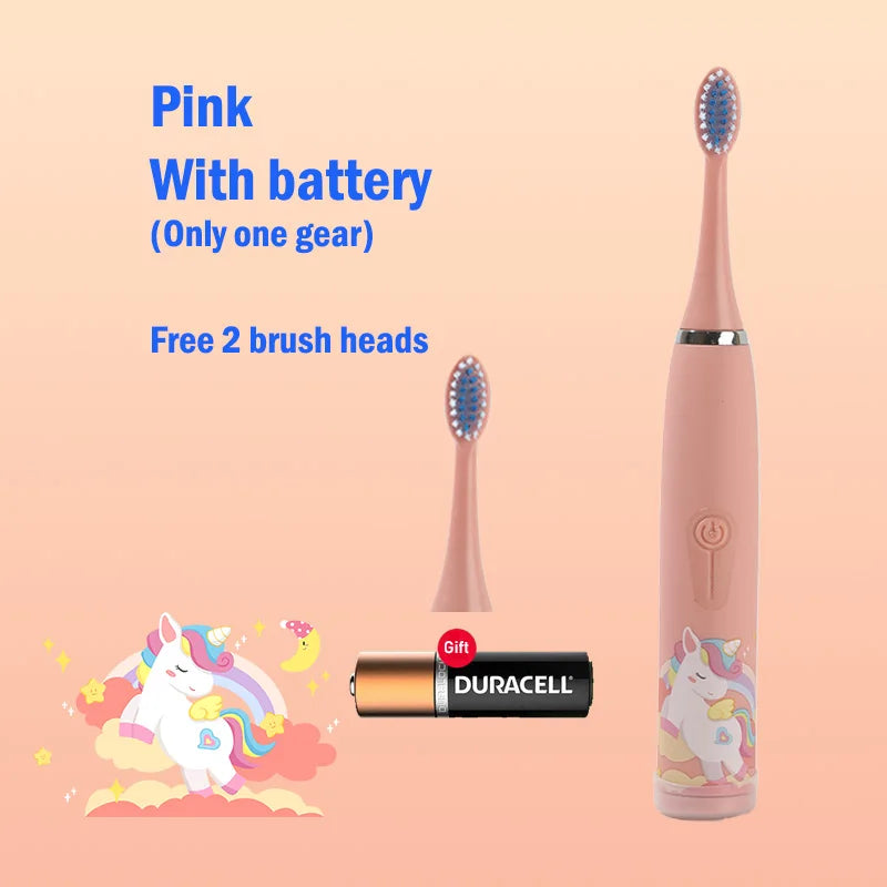 Children's Electric Toothbrush Cartoon Kids With Replacement Head Ultrasonic  IPX7 Waterproof Rechargeable Sonic Toothbrush