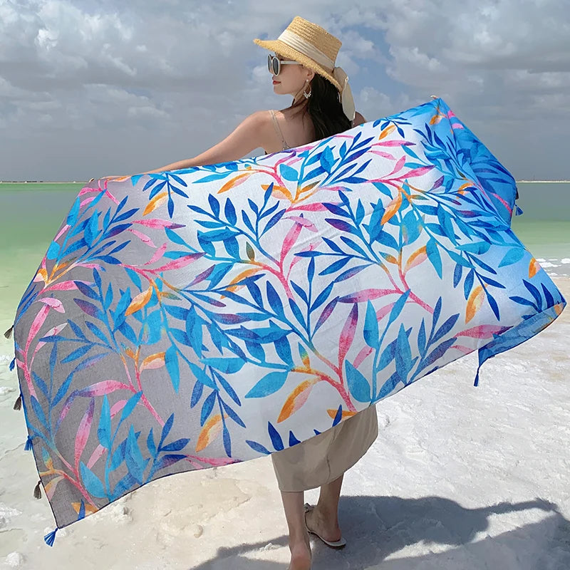 Design Brand Women Scarf Sunscreen Cotton Shawls Dual-Use Summer Autumn Long Scarves Seaside Holiday Beach Towel Beachwear Veils