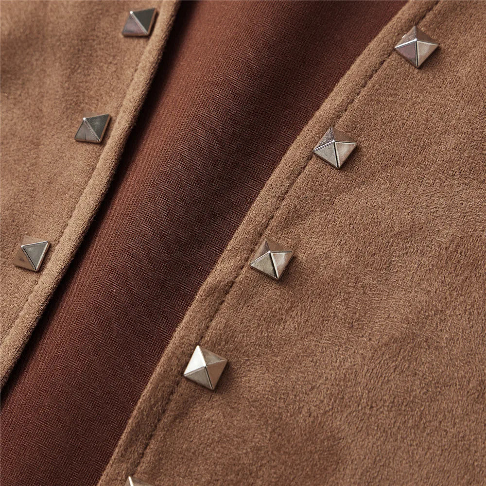 Rivet Tassel Open Front Sleeveless Faux Suede Vest