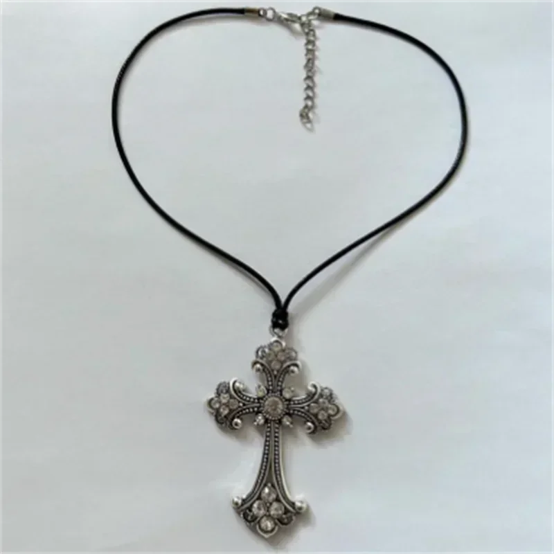 Large Detailed Rhinestone Cross Choker