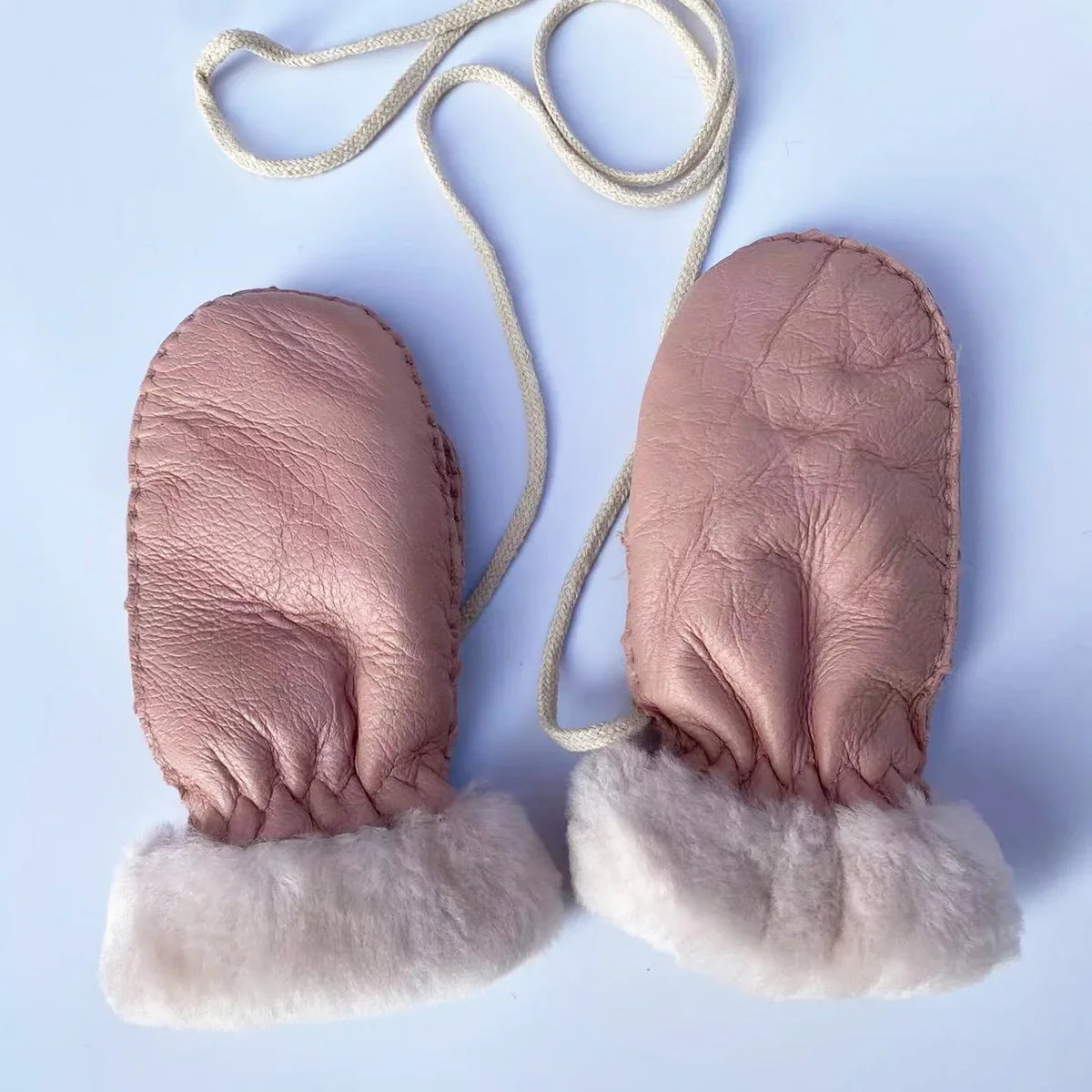 Winter 1-5 Years old Kids Warm Gloves 100% Natural Sheep Fur Gloves for Boys Girls Children's Thick Mittens Outdoor Hand made