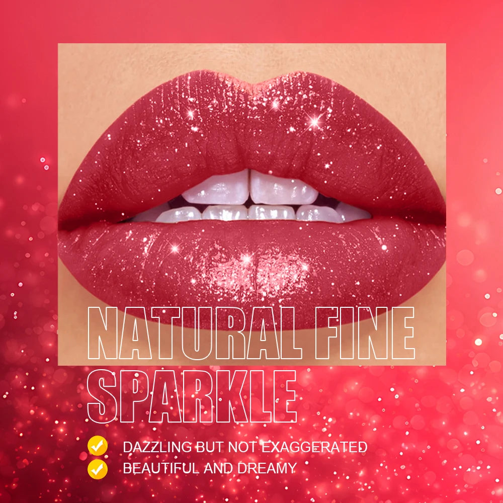 Pearlescent Pink Glitter Velvet Lipstick Metallic Waterproof Long Lasting Matte Shimmer Diamond Lipstick Women Makeup Cosmetic