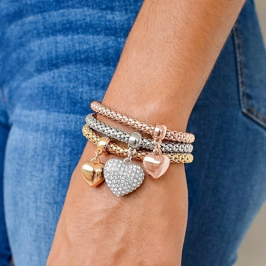 3Pcs Fashion Heart Bracelet Set for Women