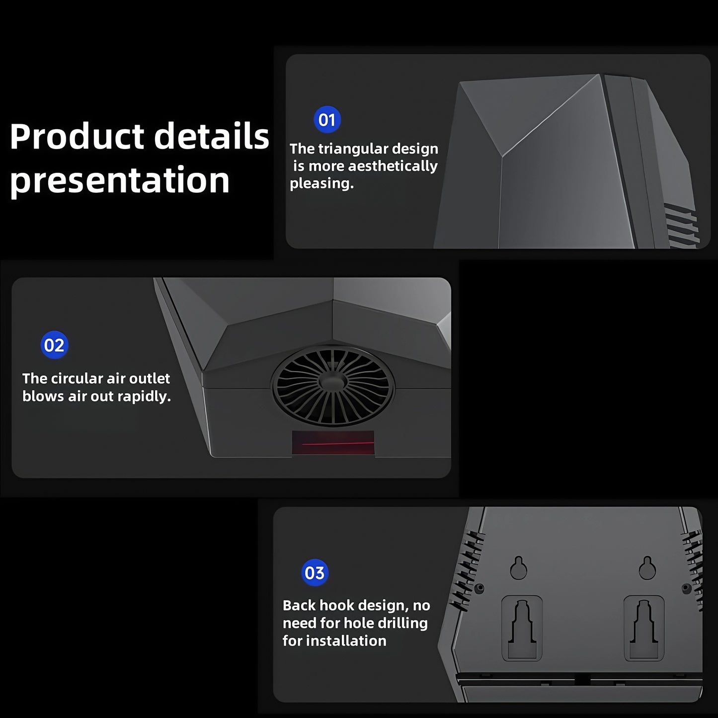 1600W Powerful Hand Dryer, Wall-Mounted Quiet Bathroom Dryer