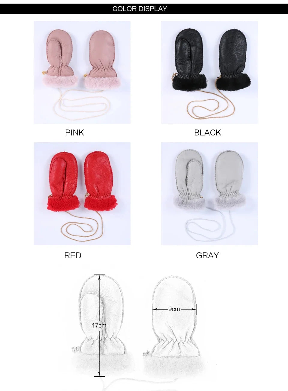 Winter 1-5 Years old Kids Warm Gloves 100% Natural Sheep Fur Gloves for Boys Girls Children's Thick Mittens Outdoor Hand made