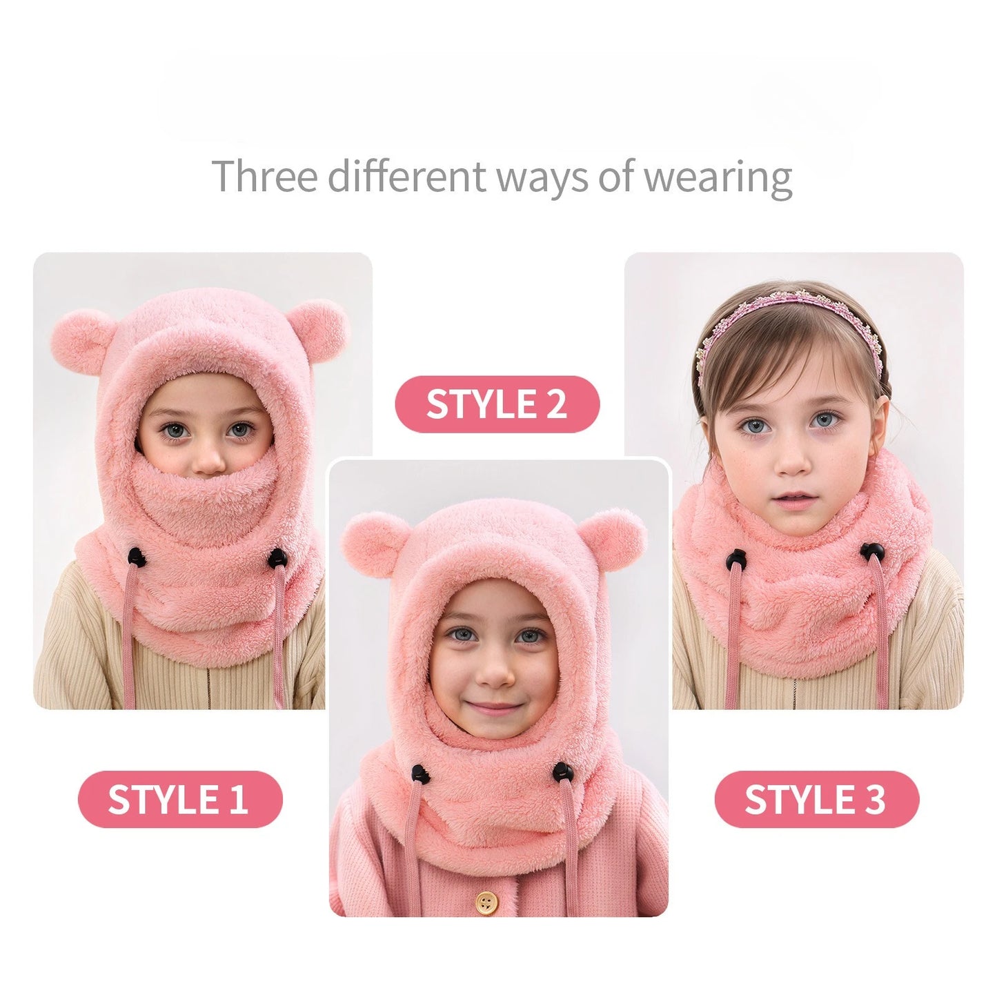 Kids Winter Hat with Ear Flaps and Face Cover Warm Fleece Lined Cold Weather Beanie for Boys Girls