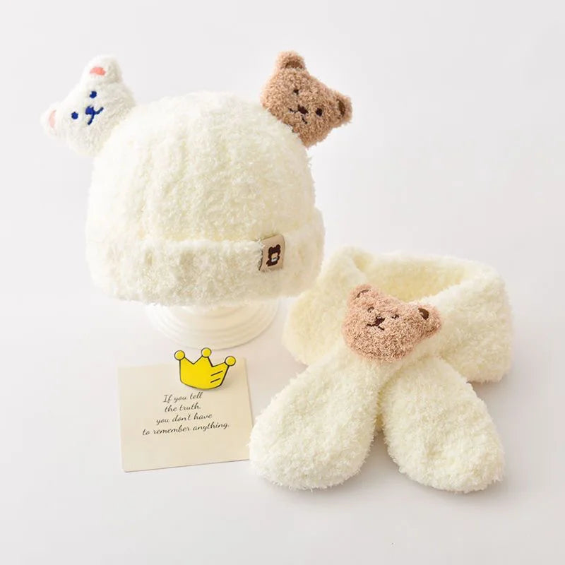 Baby Hats Winter Kids Beanie Hat Plush Scarf Warm Ear Protection Caps Windproof Knitted Earflaps Hat Chlidren Baby Stuff