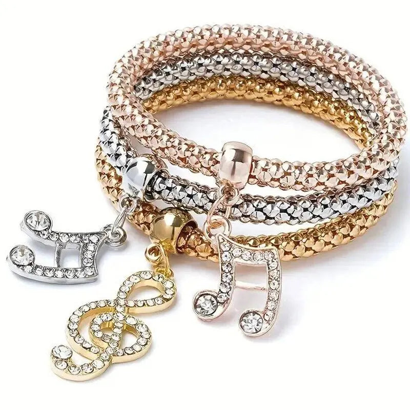 Rose Gold Plating Silver Color Chain Charm Bangle Jewelry Set