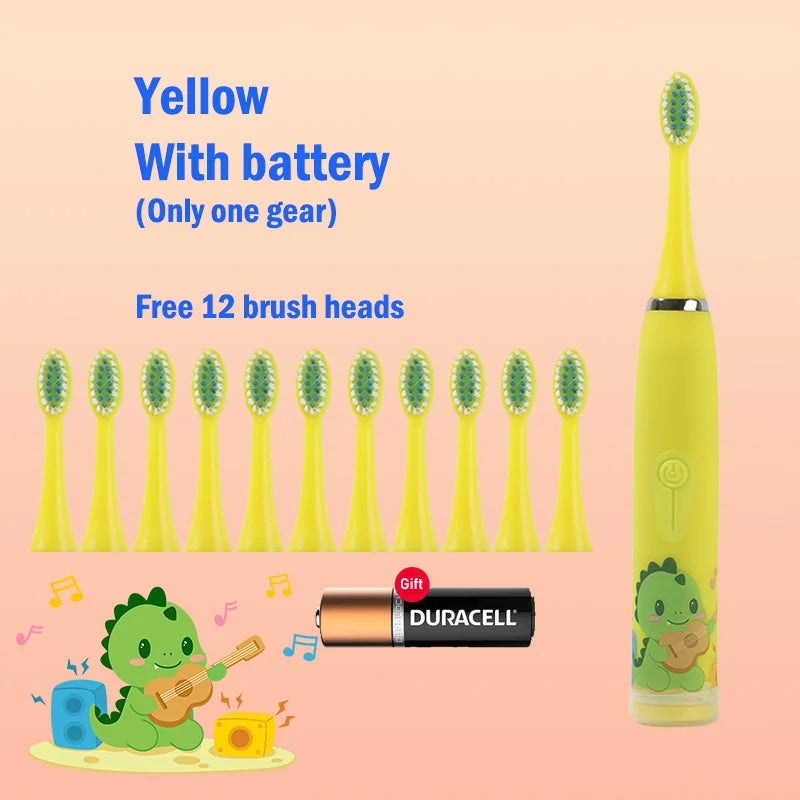 Children's Electric Toothbrush Cartoon Kids With Replacement Head Ultrasonic  IPX7 Waterproof Rechargeable Sonic Toothbrush