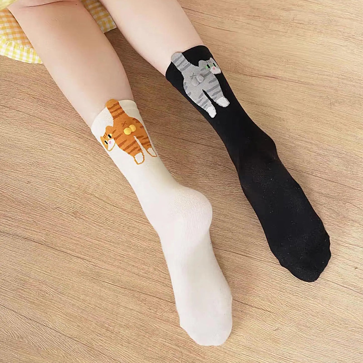 Breathable Cotton 1/5 Pairs Cute Cat Socks with Balls
